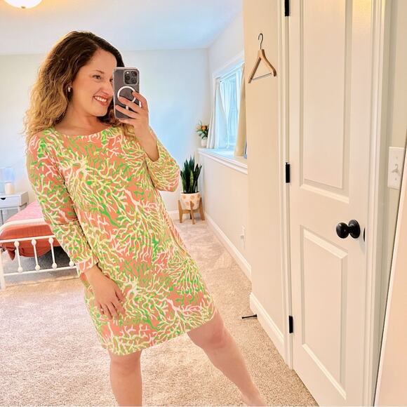 Crown & Ivy Beach Green Pink Coral Mini Dress Large - Picture 1 of 8